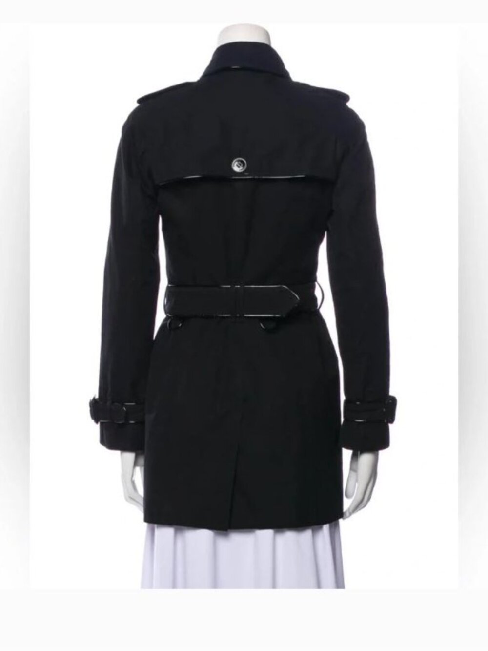 Burberry London Richmond Black Trench Coat Piping Made in UK Size US 4 - Picture 3 of 8